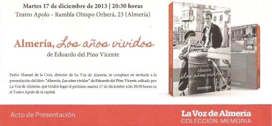 Tarjeta invitación acto presentación Almería, Años Vividos